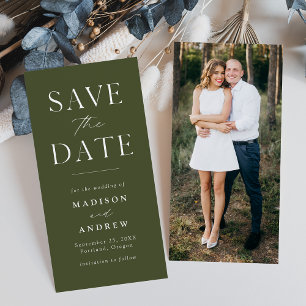 Elegante Moderno Save the Date de Foto em Verde Ol