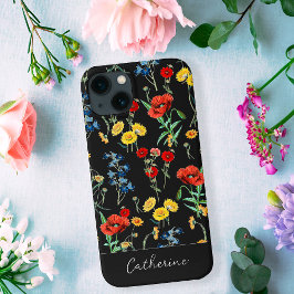 Elegante moderno Wildflower Name em preto