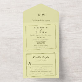 Elegante Moldura em Monograma de Casamento Amarelo
