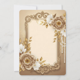 Elegante Moldura Floral Dourada com Acentos de Pér