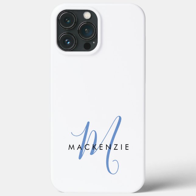 Elegante Monograma Azul Branco Moderno em Letra de (Verso)