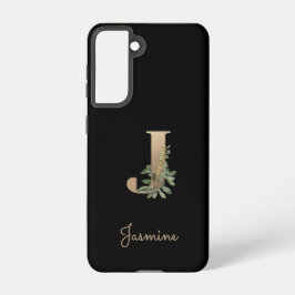Elegante Monograma Botânico Letra Dourada J