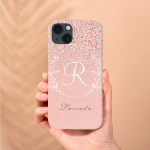Elegante Monograma Brilhante em Dourado Rosa