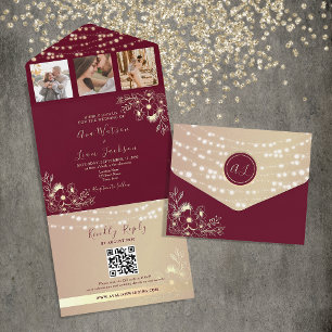 Elegante Monograma Casamento Bordeaux e Dourado