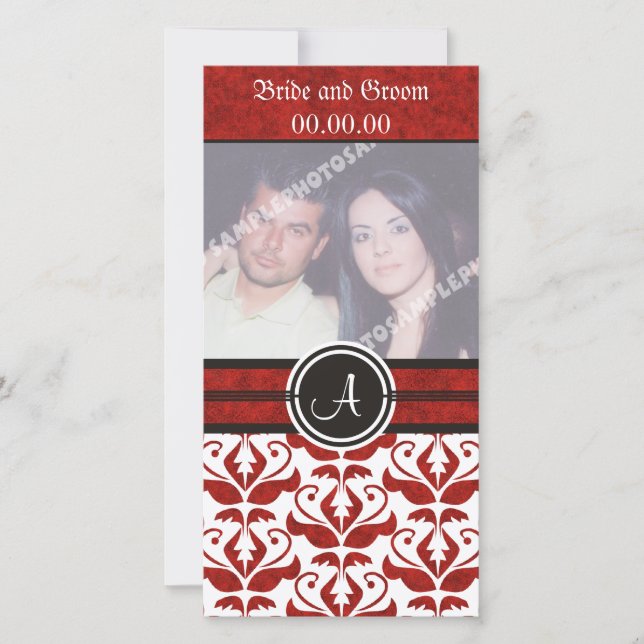 Elegante Monograma Damask Save The Date Cartões co (Frente)