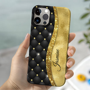 Elegante monograma de diamante preto com brilho do