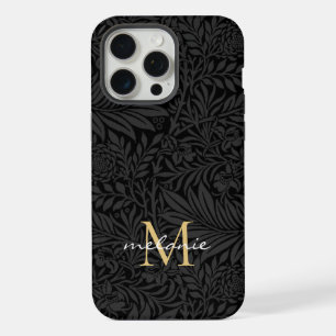 Elegante Monograma de Floral Preto Dourado em Letr