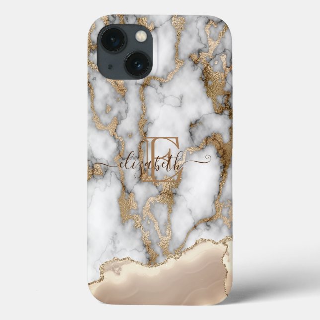 Elegante Monograma de Mármore Creme com Brilho Dou (Verso)