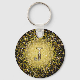 Elegante Monograma Dourado J - Letra chaveiro de p