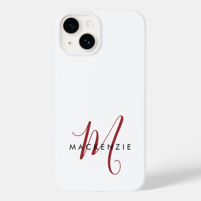 Elegante Monograma em Script Branco Vermelho Moder (Verso)