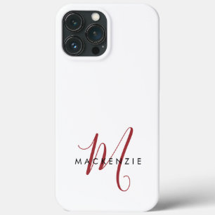 Elegante Monograma em Script Branco Vermelho Moder