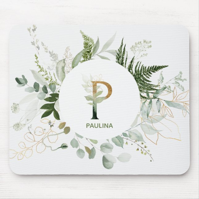 Elegante Monograma Floral - Letra P Mouse Pad (Frente)