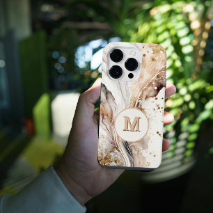 Elegante Monograma Marmore Marrom Dourado Desenho
