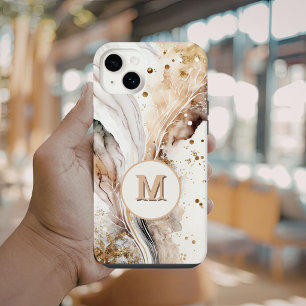 Elegante Monograma Mármore Marrom Dourado Design A