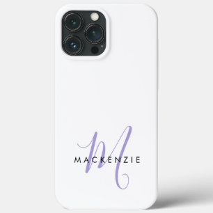 Elegante Monograma Moderno em Branco e Lavanda com