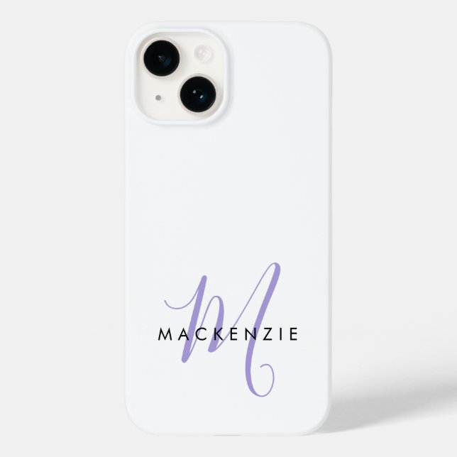 Elegante Monograma Moderno em Branco e Lavanda em  (Verso)