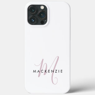 Elegante Monograma Moderno em Branco e Rosa Blush