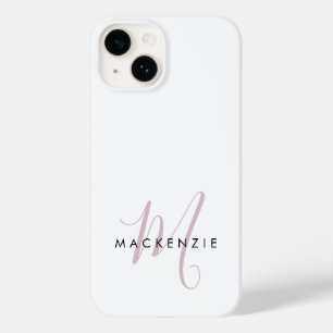Elegante Monograma Moderno em Branco e Rosa Blush 