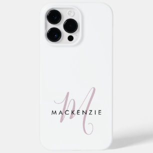 Elegante Monograma Moderno em Branco e Rosa Script