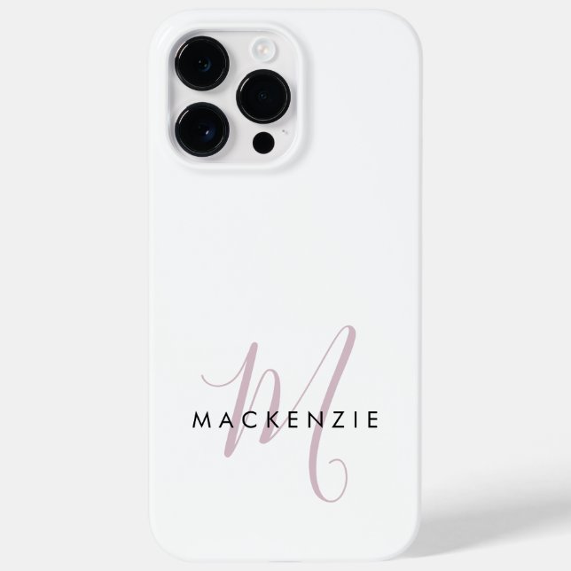 Elegante Monograma Moderno em Branco e Rosa Script (Verso)