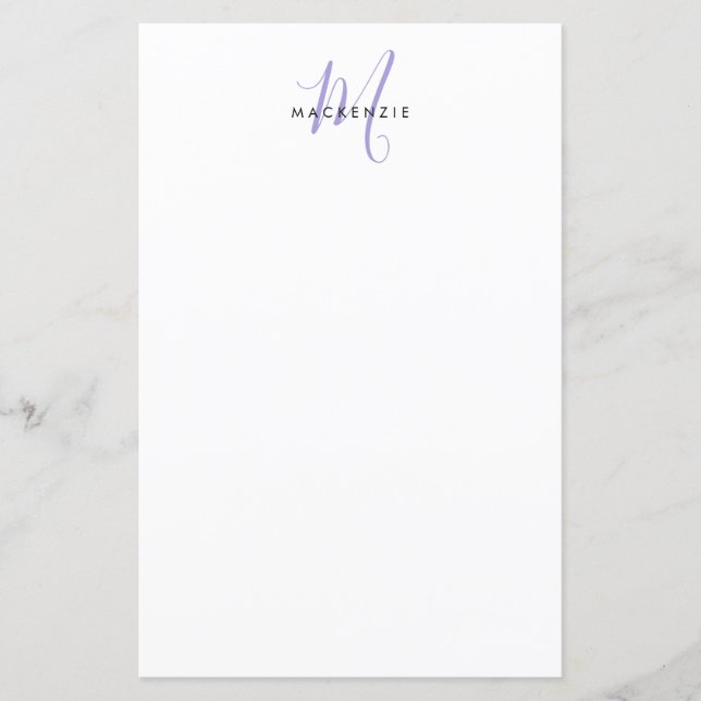 Elegante Monograma Moderno em Script Lavanda Branc (Frente)