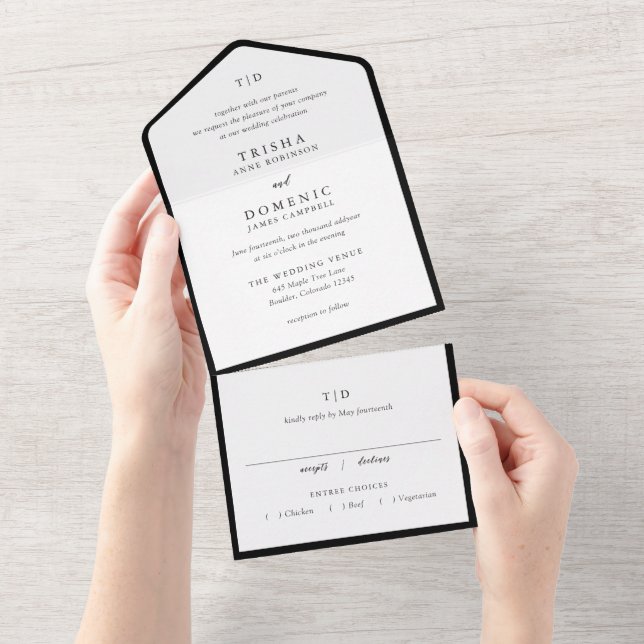 Elegante Monograma Preto e Branco Casamento Modern (Aba destacável)