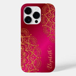 Elegante Monograma Rosa Quente e Dourado Mandala