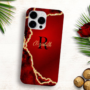 Elegante Monograma Vermelho Negro Dourado Agate Gi