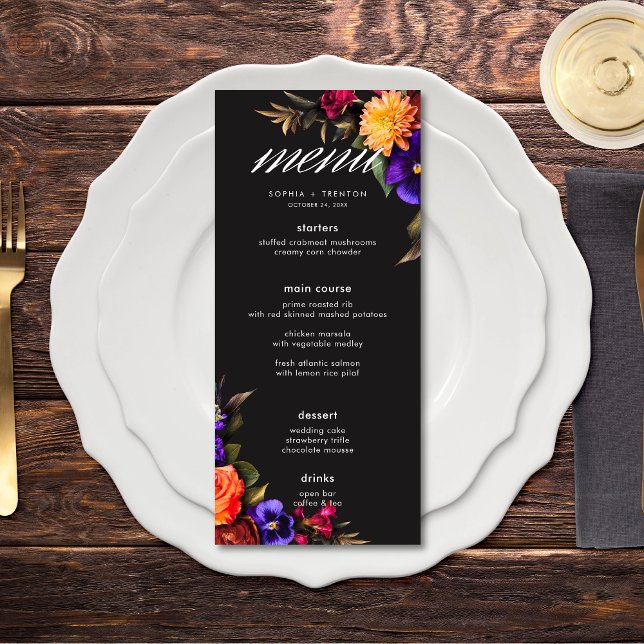 Elegante Moody Vibrant Harvest Floral Wedment Menu (Criador carregado)