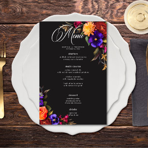 Elegante Moody Vibrant Harvest Floral Wedment Menu