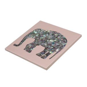 Elegante mosaico prateado brilhante Elefante rosa