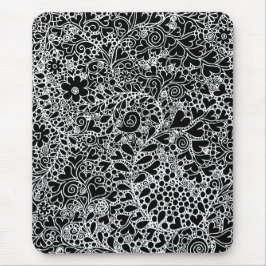 Elegante Mousepad de Arte em Renda Floral Preta e