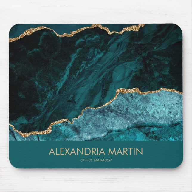 Elegante Mousepad de Escritório em Mármore Verde Á (Frente)
