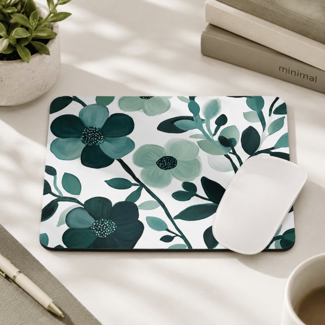 Elegante Mousepad Floral Botânico Aqua Azul (Criador carregado)