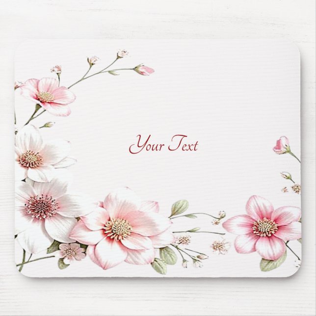 Elegante Mousepad Floral Rosa Branco (Frente)