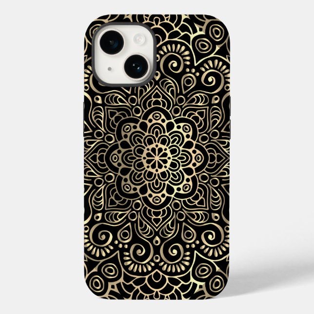 Elegante Na moda negro Dourado Mandala (Verso)