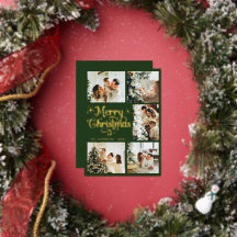 Elegante Natal Alegre Verde & Dourado Família Retr