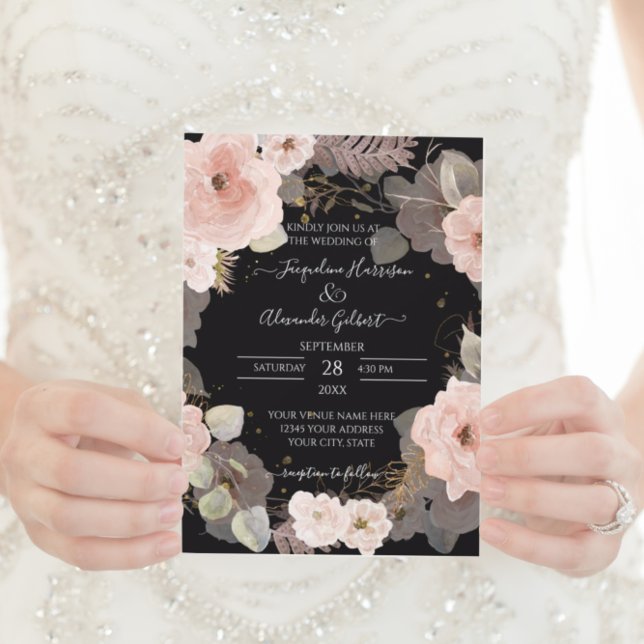 Elegante Negra Floral Rosa Dourada Eucalyptus Fola (Criador carregado)