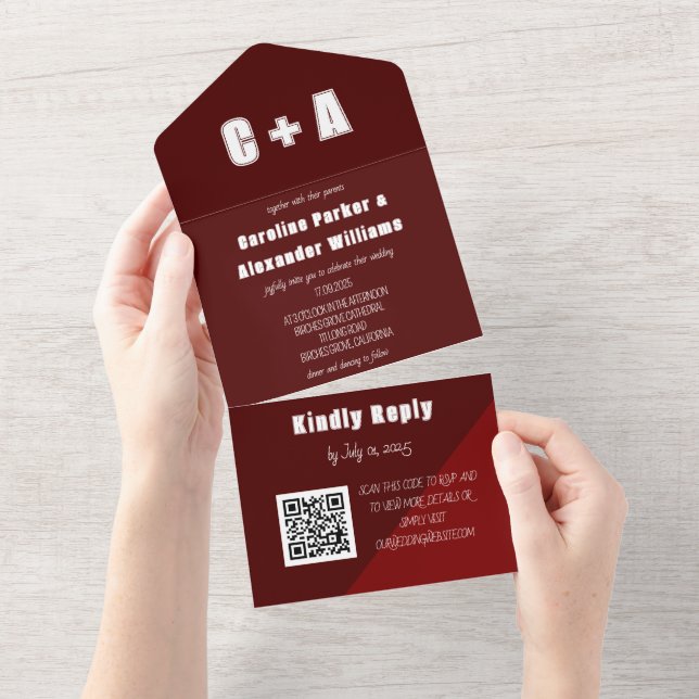 Elegante Negrito de Código QR Moderno Burgundy (Aba destacável)
