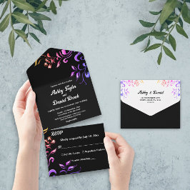 Elegante Neon Lights Rosa Casamento Floral Negro