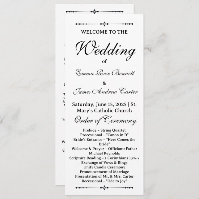 Elegante No Loving Memory Wedding Program (Frente/Verso)