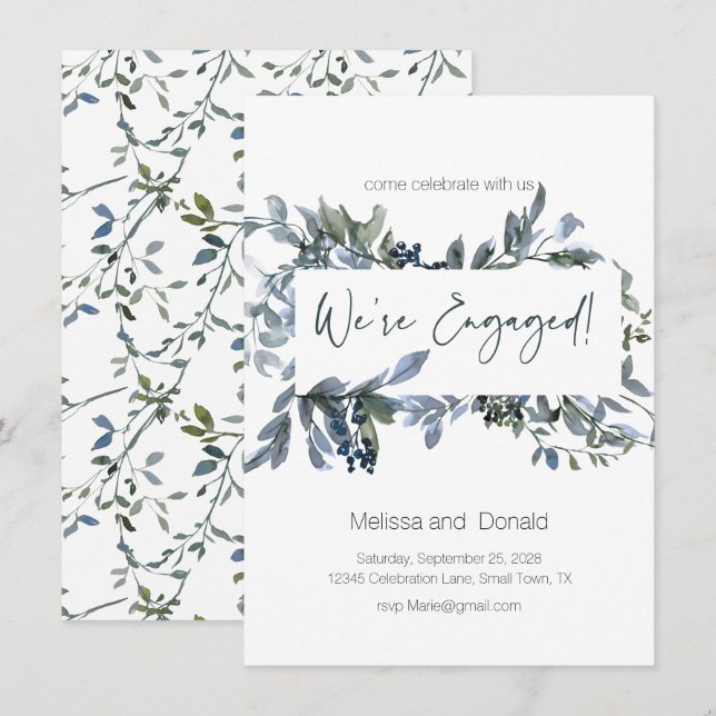 Elegante Noivado Floral Sage Silver Green (Frente/Verso)