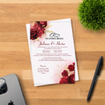 Elegante Nossa Boda Floral Vermelho Dourado Casame