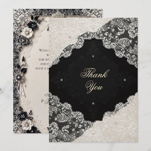 Elegante Nota de Agradecimento de Casamento em Ren (Frente/Verso)