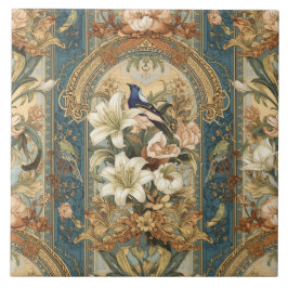 Elegante Nouveau Floral Vintage com Aves
