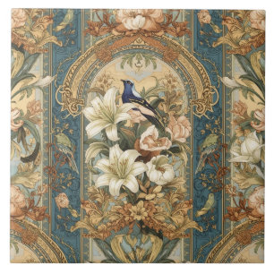 Elegante Nouveau Floral Vintage com Aves
