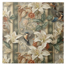 Elegante Nouveau Floral Vintage com Aves