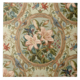 Elegante Nouveau Floral Vintage com Pássaros