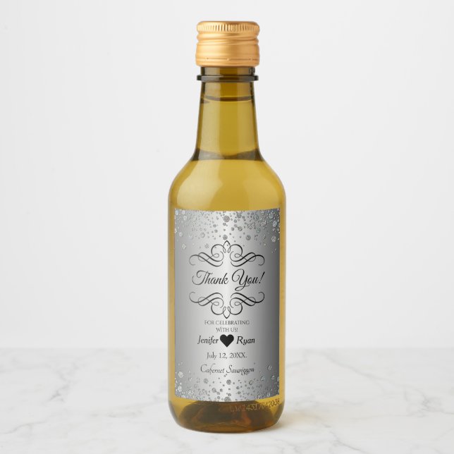 Elegante Obrigado Mini Vinho Rótulo de Garrafa (Frente)