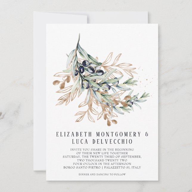 Elegante Olivais | Convite Botânico Boho (Frente)